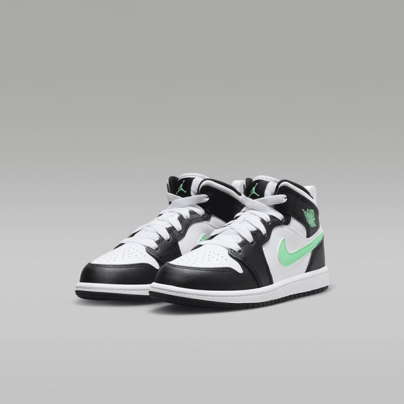 Nike Jordan 1 Mid Schoenen Kinderen Wit Zwart Groen Nederland | 725839-DTF
