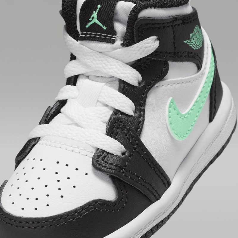 Nike Jordan 1 Mid Schoenen Kinderen Zwart Wit Groen Nederland | 053241-DMA