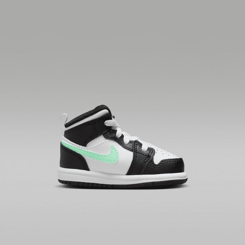 Nike Jordan 1 Mid Schoenen Kinderen Zwart Wit Groen Nederland | 053241-DMA