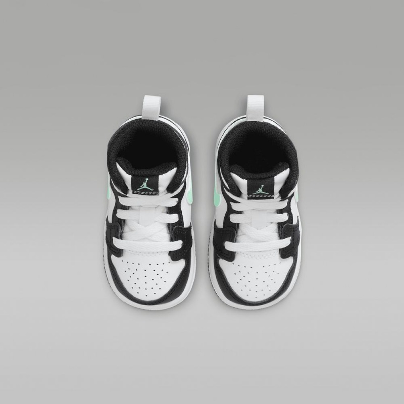 Nike Jordan 1 Mid Schoenen Kinderen Zwart Wit Groen Nederland | 053241-DMA