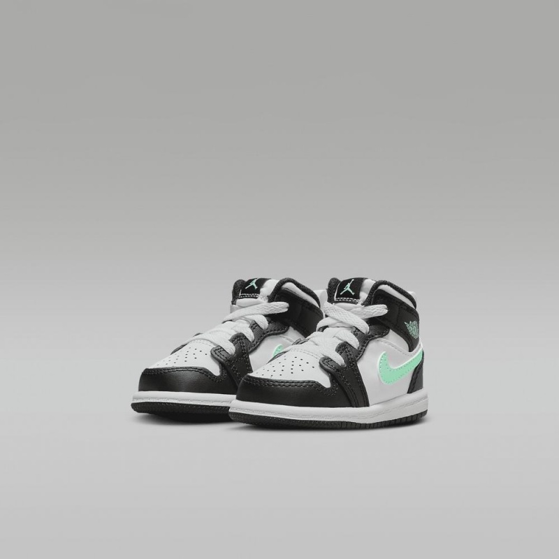 Nike Jordan 1 Mid Schoenen Kinderen Zwart Wit Groen Nederland | 053241-DMA