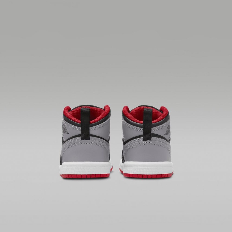 Nike Jordan 1 Mid Schoenen Kinderen Zwart Grijs Rood Nederland | 357104-BNJ