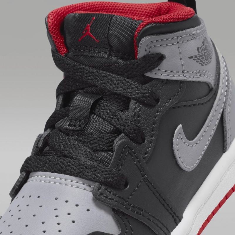 Nike Jordan 1 Mid Schoenen Kinderen Zwart Grijs Rood Nederland | 357104-BNJ