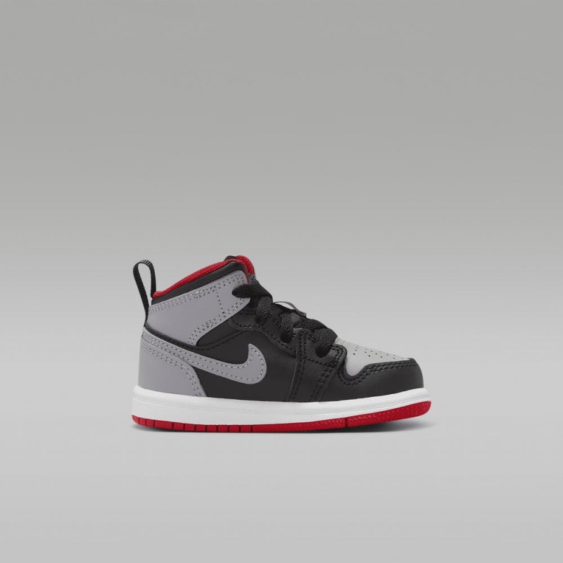 Nike Jordan 1 Mid Schoenen Kinderen Zwart Grijs Rood Nederland | 357104-BNJ