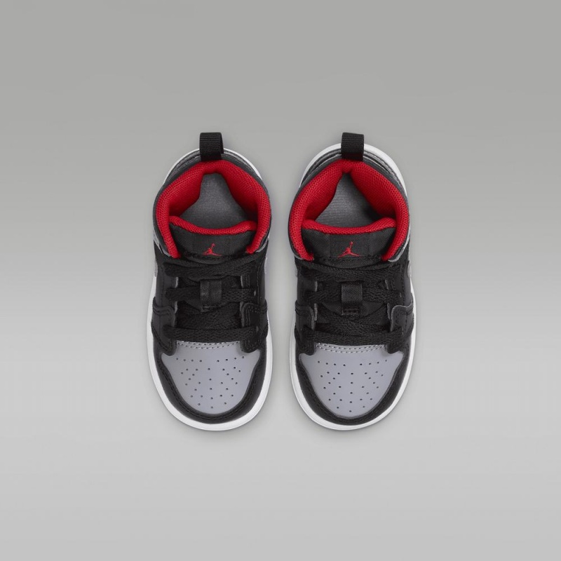 Nike Jordan 1 Mid Schoenen Kinderen Zwart Grijs Rood Nederland | 357104-BNJ