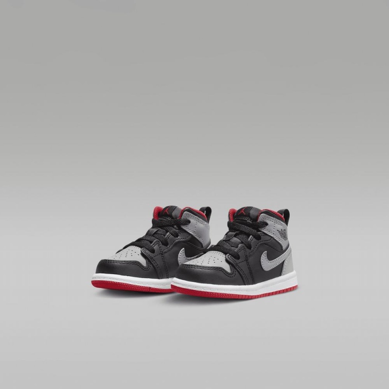 Nike Jordan 1 Mid Schoenen Kinderen Zwart Grijs Rood Nederland | 357104-BNJ