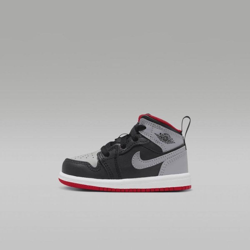 Nike Jordan 1 Mid Schoenen Kinderen Zwart Grijs Rood Nederland | 357104-BNJ
