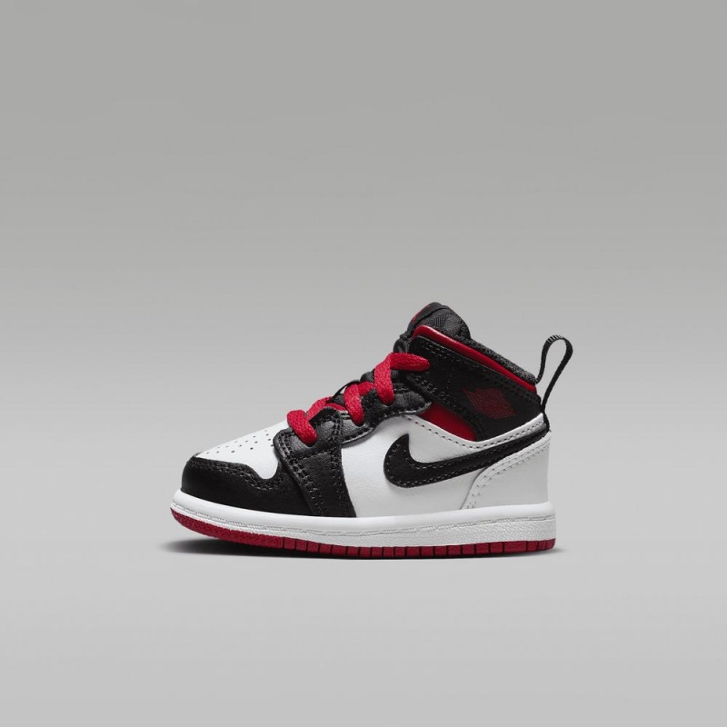 Nike Jordan 1 Mid Schoenen Kinderen Zwart Wit Rood Nederland | 538074-UKY