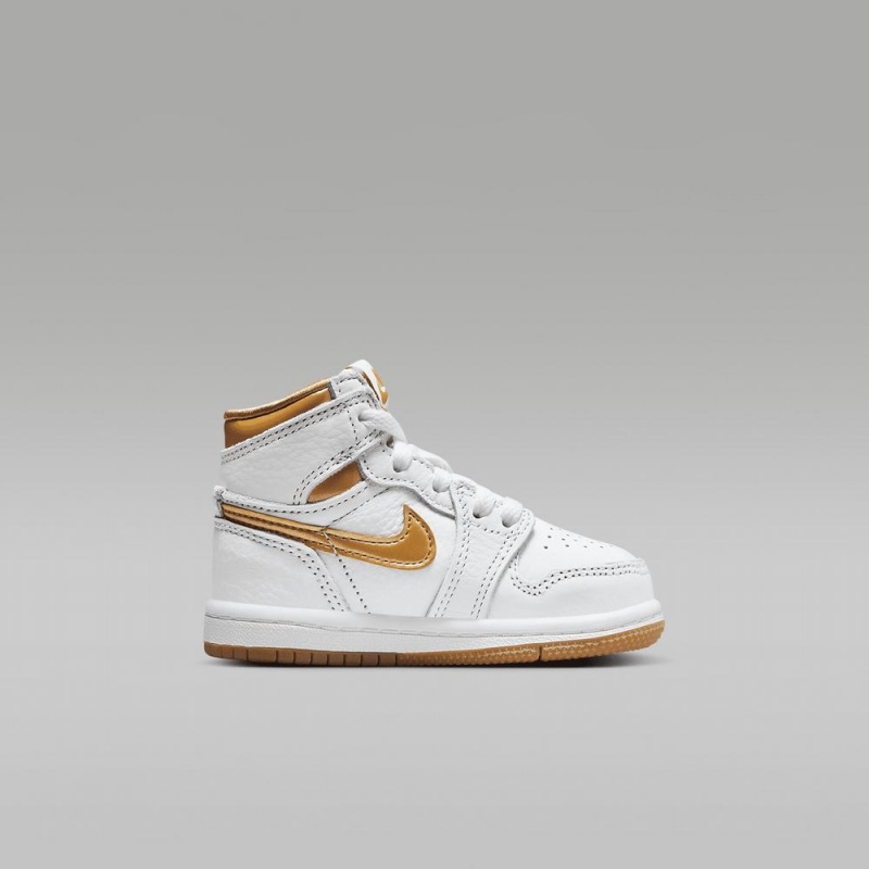 Nike Jordan 1 Retro High OG Schoenen Kinderen Wit Lichtbruin Metal Goud Nederland | 145983-EXJ