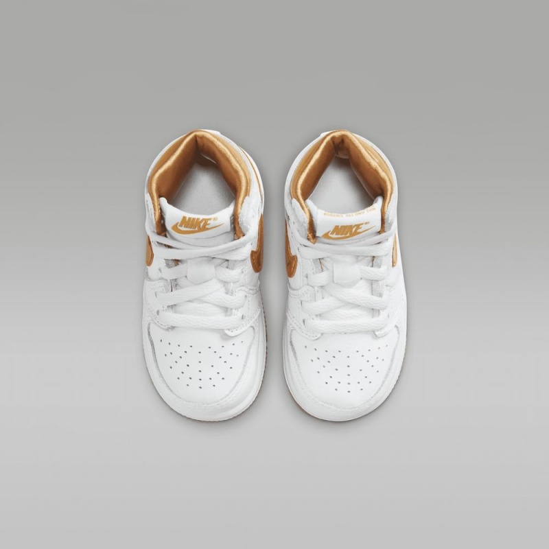 Nike Jordan 1 Retro High OG Schoenen Kinderen Wit Lichtbruin Metal Goud Nederland | 145983-EXJ