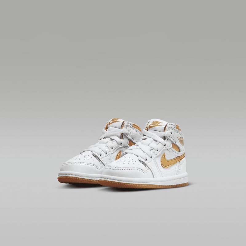 Nike Jordan 1 Retro High OG Schoenen Kinderen Wit Lichtbruin Metal Goud Nederland | 145983-EXJ