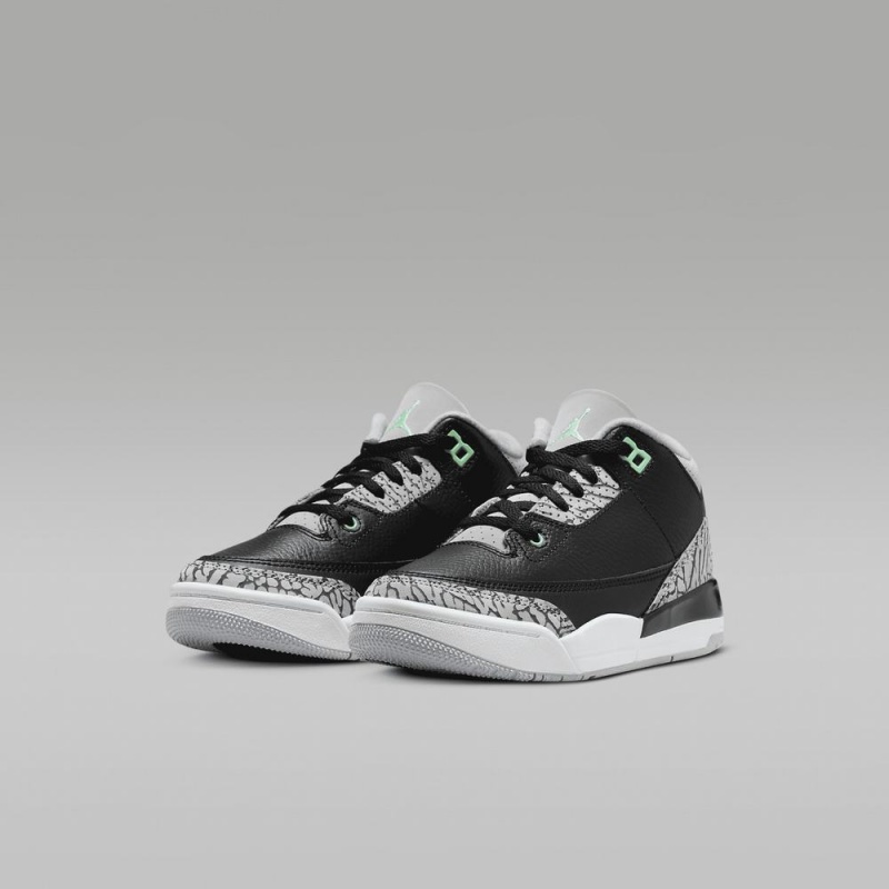 Nike Jordan 3 Retro Schoenen Kinderen Zwart Grijs Wit Groen Nederland | 918357-ZXO