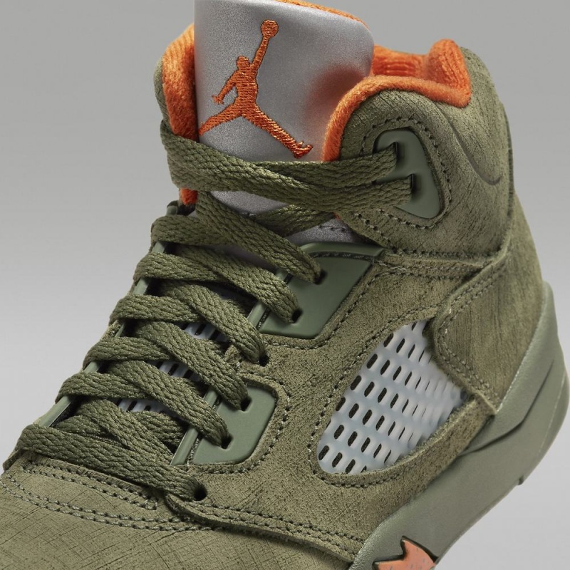 Nike Jordan 5 Retro Schoenen Kinderen Olijfgroen Oranje Nederland | 015632-NAG