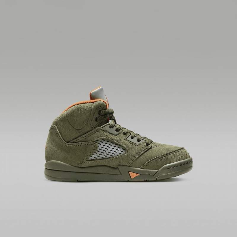 Nike Jordan 5 Retro Schoenen Kinderen Olijfgroen Oranje Nederland | 015632-NAG