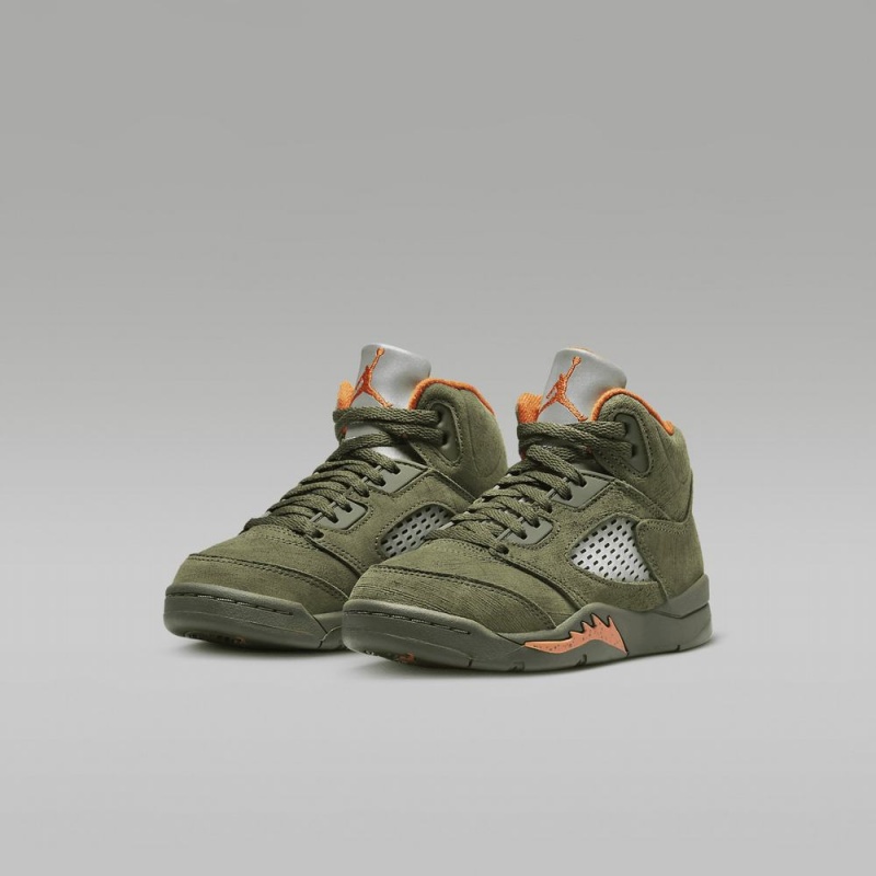 Nike Jordan 5 Retro Schoenen Kinderen Olijfgroen Oranje Nederland | 015632-NAG