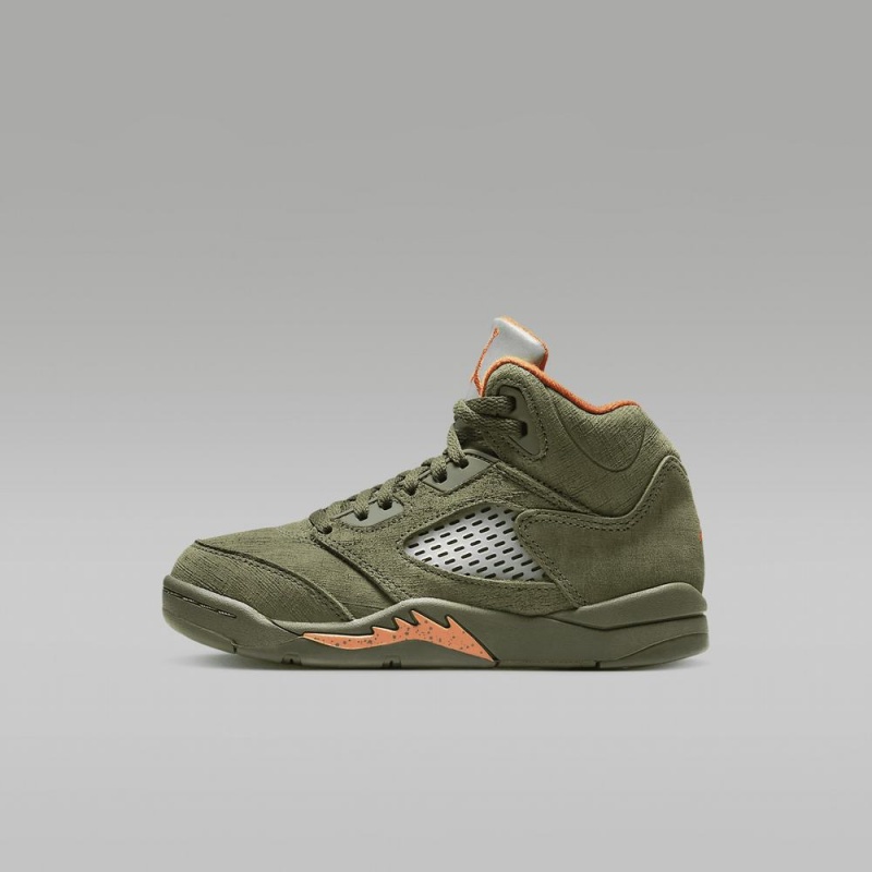 Nike Jordan 5 Retro Schoenen Kinderen Olijfgroen Oranje Nederland | 015632-NAG